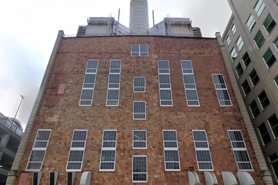 Google street view of red brick multi-story power plant building in Pittsburgh, PA.
